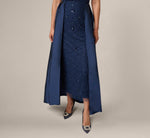 Off Shoulder Taffeta Overlay Beaded Gown In Light Navy 5