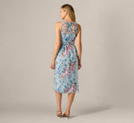 Sequin Beaded Floral Embroidery Illusion Midi Dress In Blue Multi 5