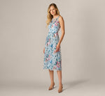 Sequin Beaded Floral Embroidery Illusion Midi Dress In Blue Multi 2
