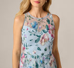 Sequin Beaded Floral Embroidery Illusion Midi Dress In Blue Multi 3