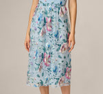 Sequin Beaded Floral Embroidery Illusion Midi Dress In Blue Multi 4