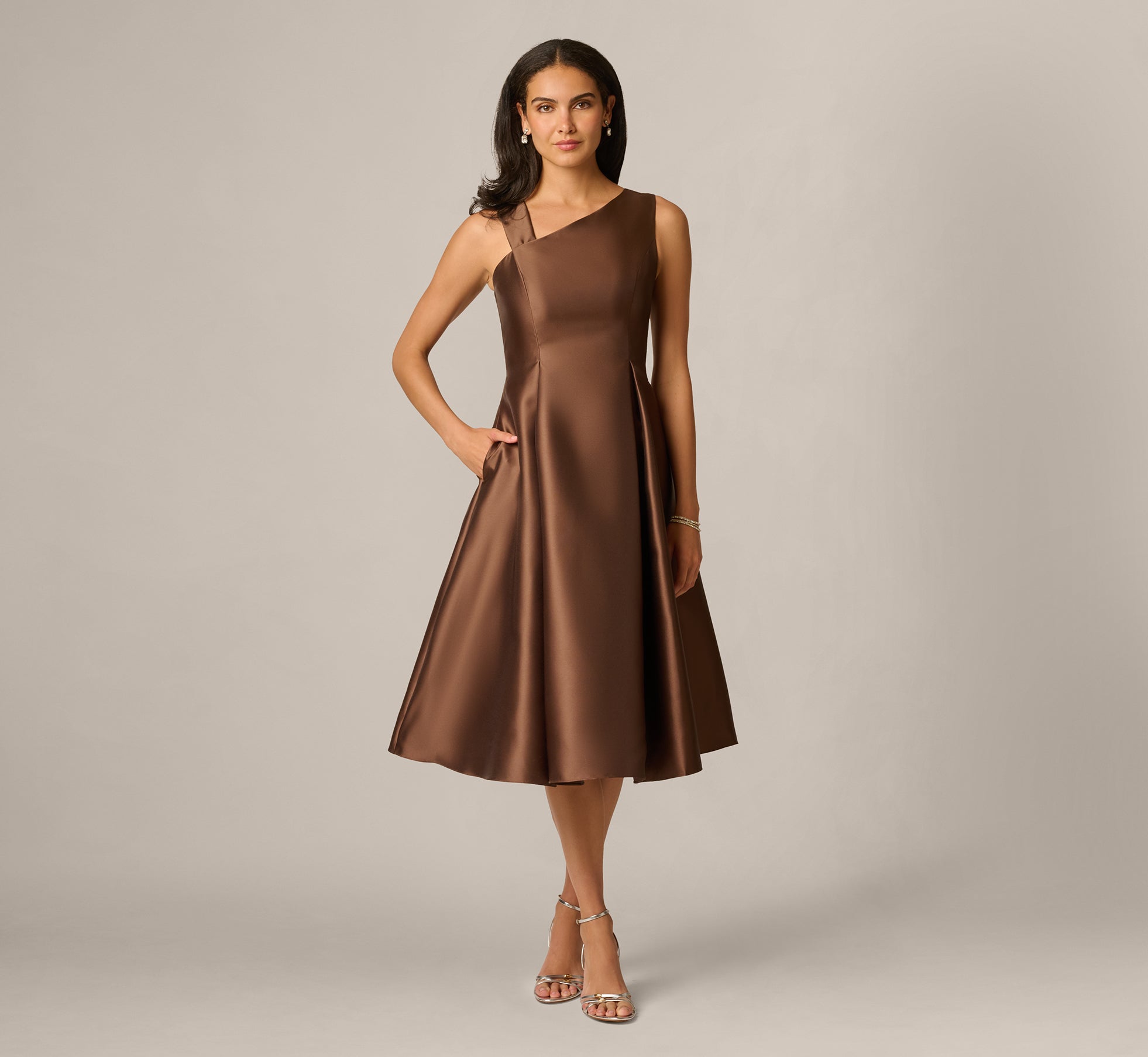 cocktail dresses brown Asymmetrical Mikado Fit And Flare Midi Dress In Espresso, Espresso / Regular / 0 f24dressoccasion Whitney Blue Plaid Flannel this cocktail dress is Size:2-3