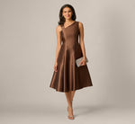 Asymmetrical Mikado Fit And Flare Midi Dress In Espresso 1