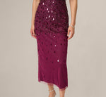 Flutter Sleeve Sequin Beaded Midi Dress In Bordeaux 4