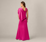 Asymmetrical Draped Satin Cape Gown In Berry Rose 6
