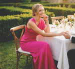 Asymmetrical Draped Satin Cape Gown In Berry Rose 1
