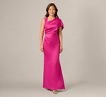 Asymmetrical Draped Satin Cape Gown In Berry Rose 3
