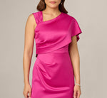 Asymmetrical Draped Satin Cape Gown In Berry Rose 4
