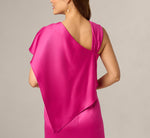 Asymmetrical Draped Satin Cape Gown In Berry Rose 5