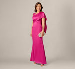 Asymmetrical Draped Satin Cape Gown In Berry Rose 2