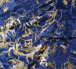 Asymmetrical Draped Stretch Metallic Lace Gown In Navy Gold 6