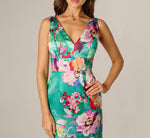 Floral Mikado Scarf Train Column Gown In Green Multi 3