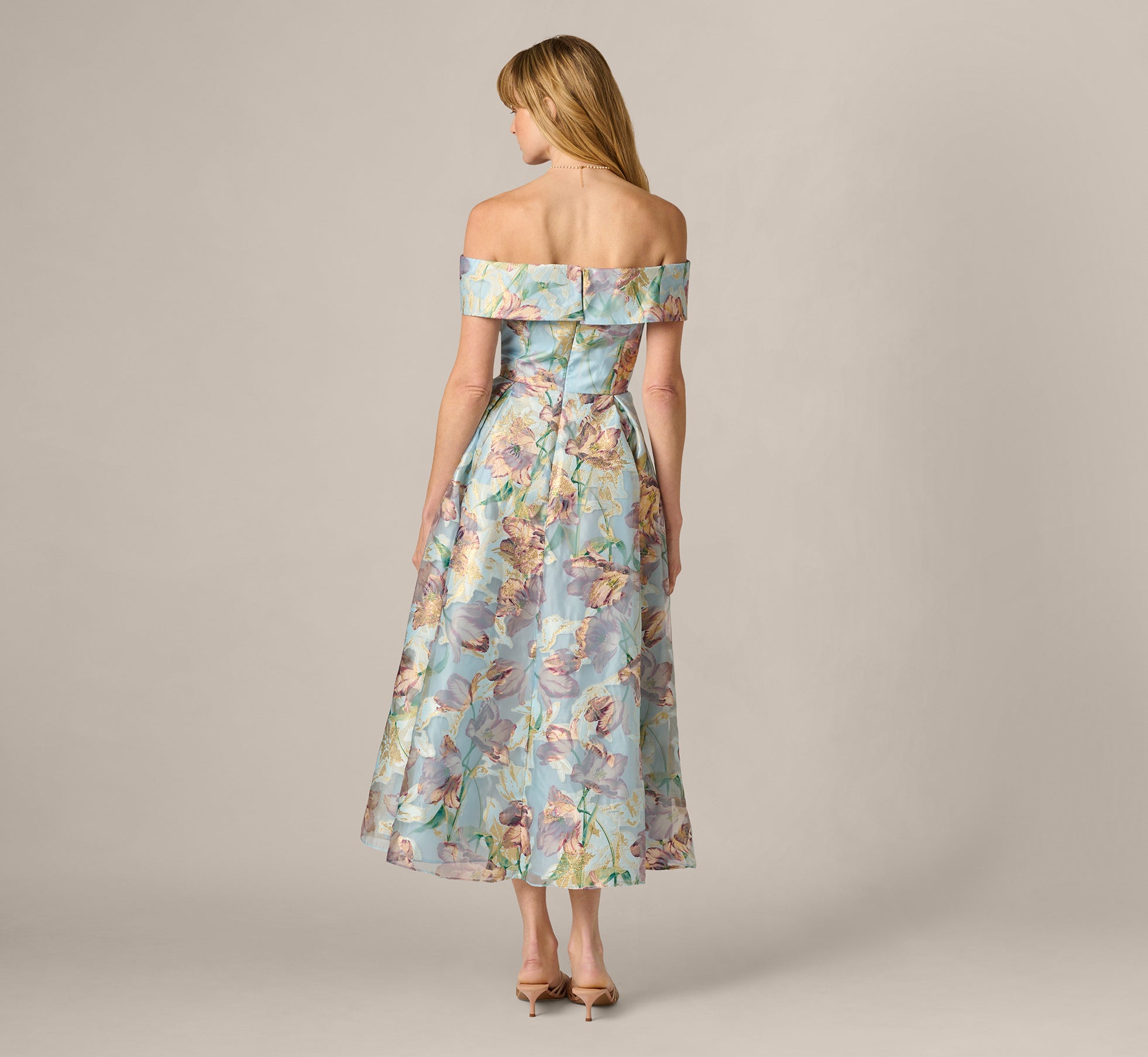 knee length dresses for ladies Betsy & Adam Women's Off-The-Shoulder Floral Print Dress - Black Red main image 0