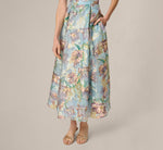 Off Shoulder Watercolor Floral Jacquard Ankle Dress In Blue Multi 4