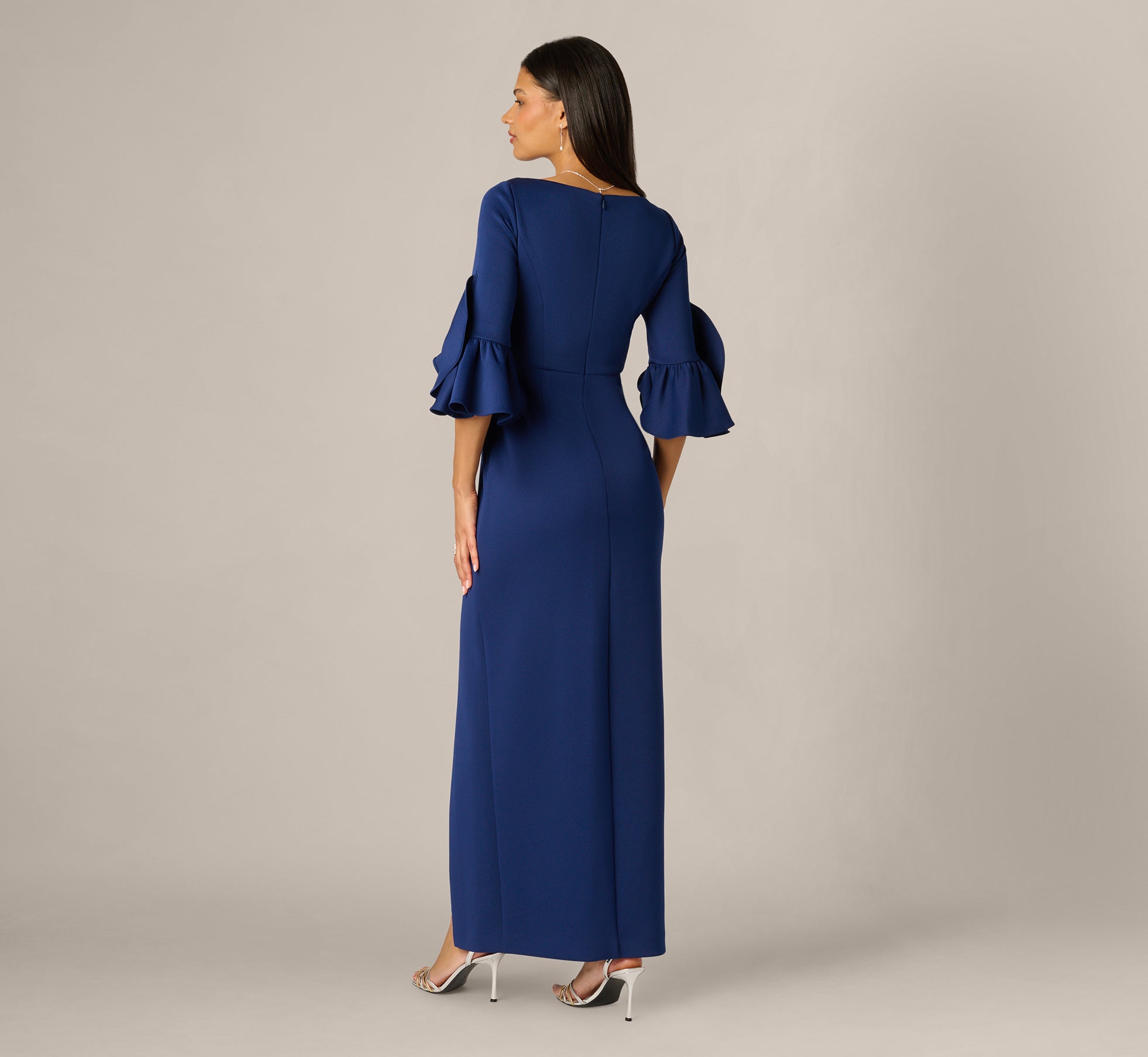 bell sleeve formal dress Jovani 59993 Scuba Off the Shoulder Sleeves Evening Long 14 / White 96cm / 37.8 MGNY Madeline Gardner New York