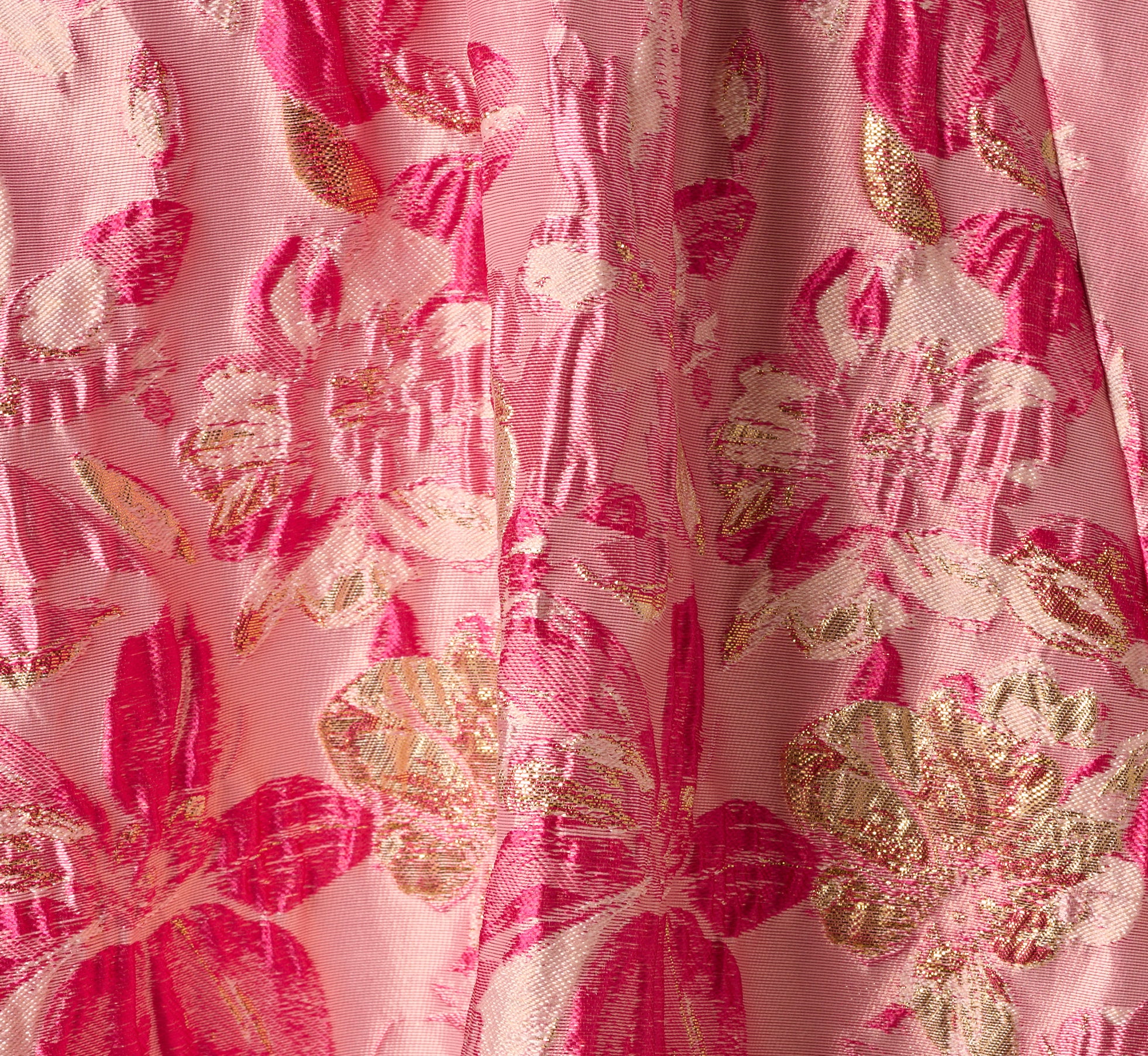 Multi Colored Metallic Floral Jacquard Ruffle Midi Dress