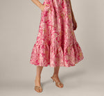 Metallic Floral Jacquard Ruffle Midi Dress In Pink Multi 5