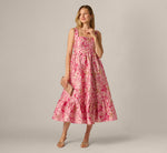 Metallic Floral Jacquard Ruffle Midi Dress In Pink Multi 2