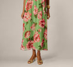 Draped Floral Chiffon Halter Trapeze Gown In Lime Multi 4