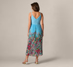 Pleated Wildflower Border Midi Dress In Light Blue Multi 5