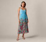 Pleated Wildflower Border Midi Dress In Light Blue Multi 2