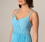 Pleated Wildflower Border Midi Dress In Light Blue Multi 3