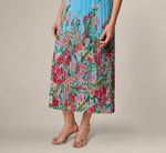 Pleated Wildflower Border Midi Dress In Light Blue Multi 4