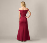 Off Shoulder Rosette Stretch Mermaid Gown In Crimson Haze 5