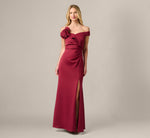 Off Shoulder Rosette Stretch Mermaid Gown In Crimson Haze 2