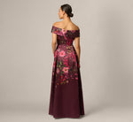 Petite Off Shoulder Garden Floral Mikado Ballgown In Burgundy Multi 5