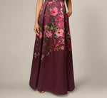 Petite Off Shoulder Garden Floral Mikado Ballgown In Burgundy Multi 4