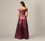 Off Shoulder Garden Floral Mikado Ballgown In Burgundy Multi 6