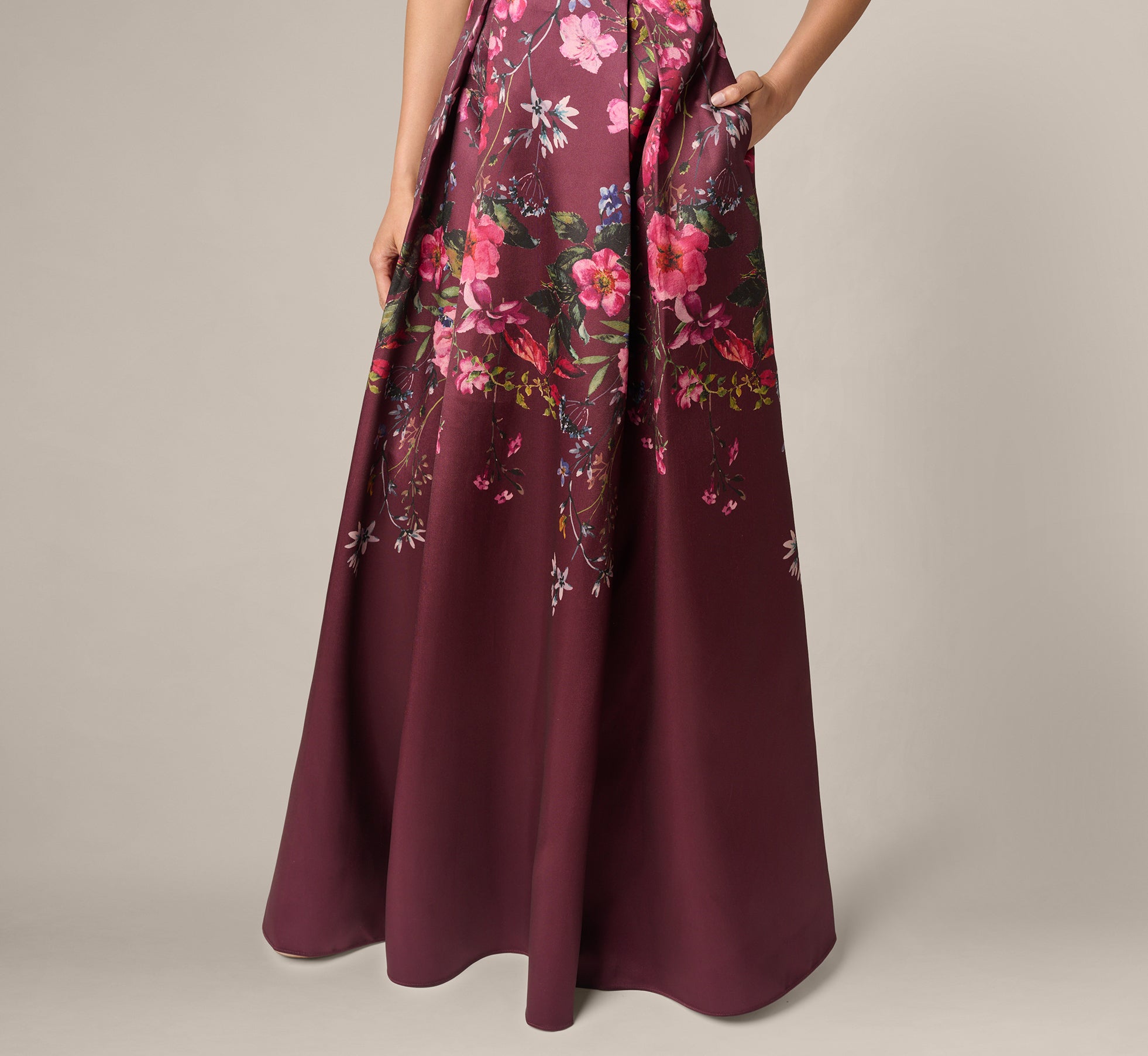 Red Off Shoulder Garden Floral Mikado Ballgown - Adrianna Papell