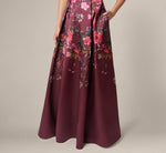 Off Shoulder Garden Floral Mikado Ballgown In Burgundy Multi 5