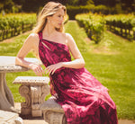 One Shoulder Twist Floral Tulle Gown In Burgundy Multi 1
