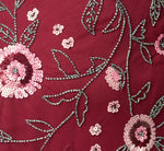 Short Sleeve Floral Beaded Sequin Ankle Length Dress In Mahogany 6
