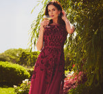 Petite Baroque Scroll Velvet Beaded Gown In Mahogany 1