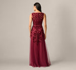 Baroque Scroll Velvet Beaded Gown In Mahogany 5