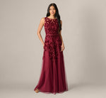 Baroque Scroll Velvet Beaded Gown In Mahogany 2