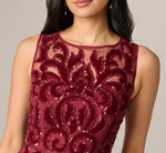 Baroque Scroll Velvet Beaded Gown In Mahogany 3