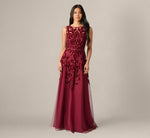 Baroque Scroll Velvet Beaded Gown In Mahogany 1
