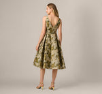 Floral Jacquard Fit And Flare Tea Length Dress In Olive Multi 5