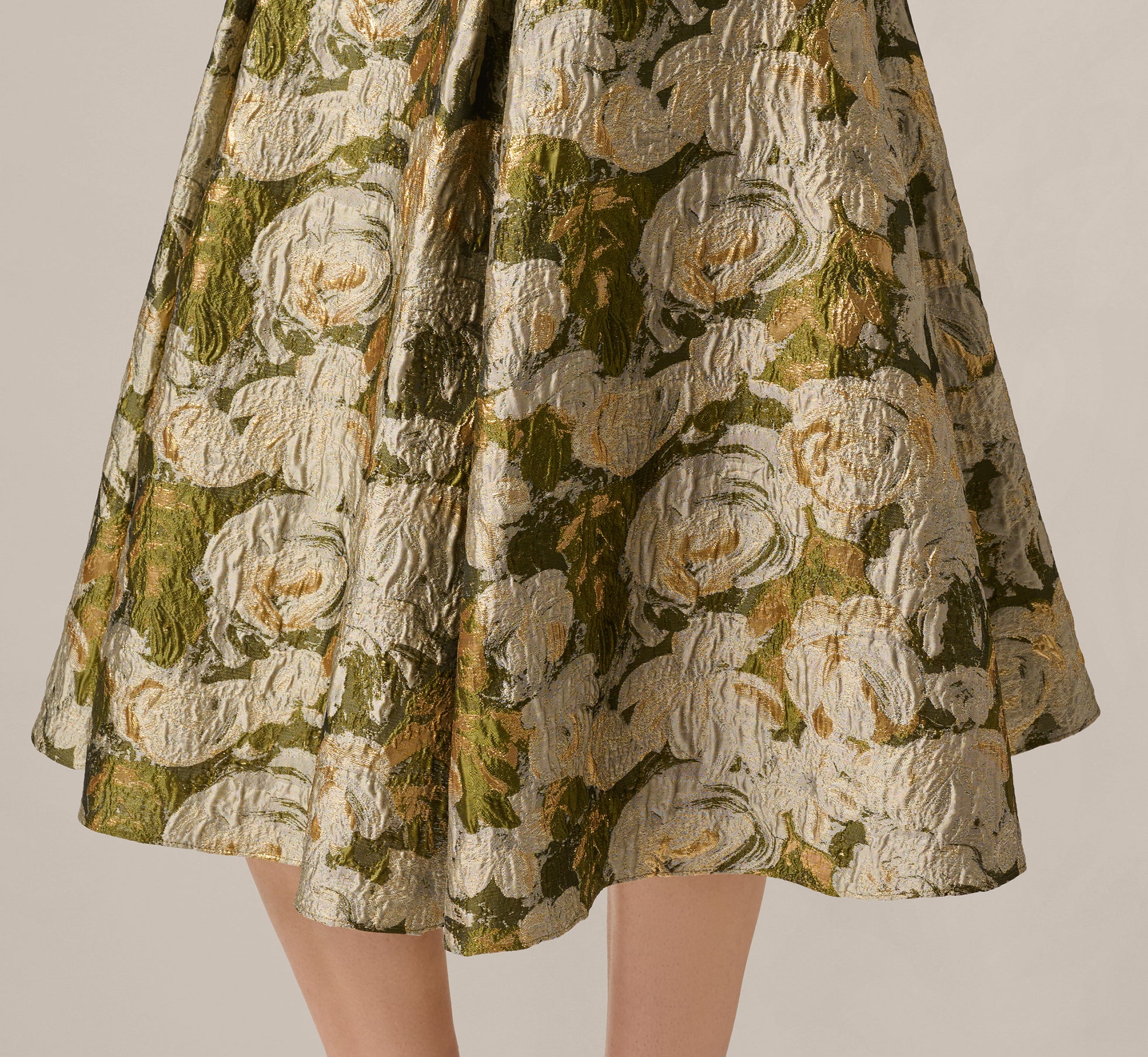 【最終値下】Apolina Grid Floral Jacquard 2-3y Green Floral Jacquard Fit And Flare Tea Length Dress - Adrianna Papell