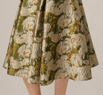 Floral Jacquard Fit And Flare Tea Length Dress In Olive Multi 4