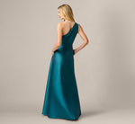 One Shoulder Mikado Asymmetrical Pleated Ballgown In Hunter 5