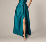 One Shoulder Mikado Asymmetrical Pleated Ballgown In Hunter 4