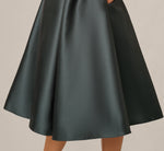 Asymmetrical Pleated Shoulder Fit And Flare Midi Dress In Jade Stone 4
