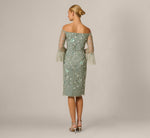 Off Shoulder Bell Sleeve Floral Beaded Cocktail Dress In Sage Multi 5