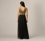 Stained Glass Beaded Combo Plunge Gown In Black Multi 5