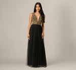 Stained Glass Beaded Combo Plunge Gown In Black Multi 2
